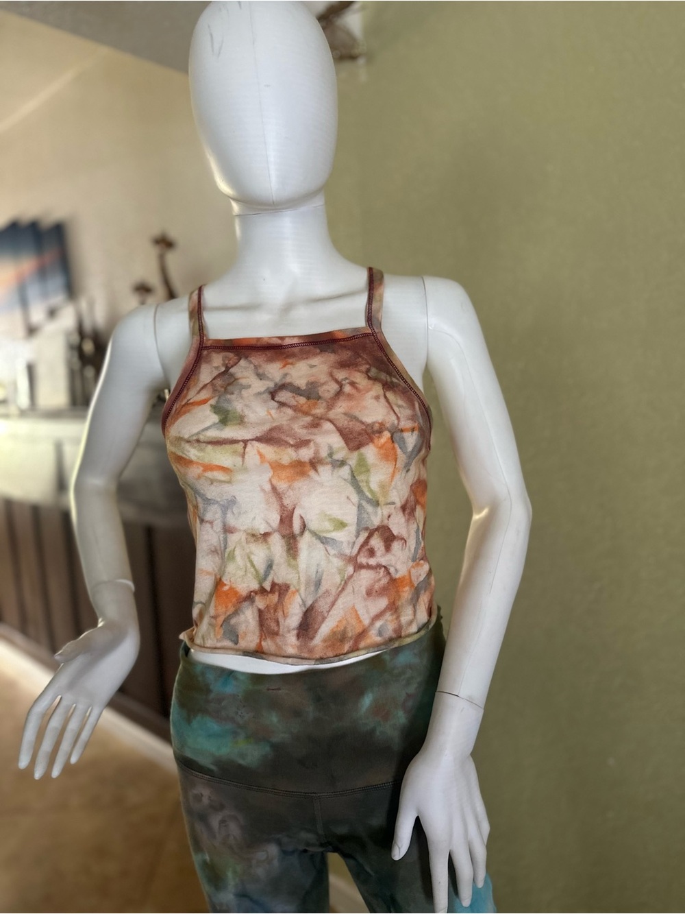 Abstract Watercolor-Print Cropped Cami - Multi-Color